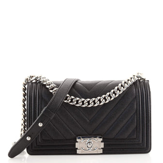 Chanel Boy Flap Bag Chevron Caviar Old Medium