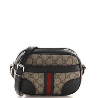 Gucci Web Camera Bag GG Coated Canvas with Leather Small