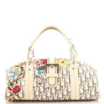 Christian Dior Vintage Trotteur Buckle Bowling Bag Embroidered Diorissimo Canvas Medium
