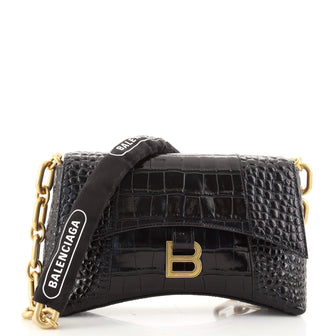 Balenciaga Downtown S Chain-Handle Shoulder Bag Crocodile Embossed Leather XS