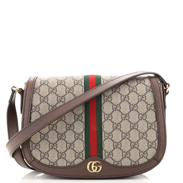 Gucci Ophidia Saddle Flap Shoulder Bag GG Coated Canvas Small