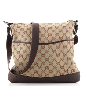 Gucci Zip Messenger Bag GG Canvas with Perforated Leather Medium