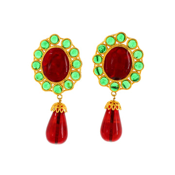 Chanel Vintage Round Tear Drop Clip-On Earrings Metal with Gripoix