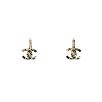 Chanel CC Hoop Dangle Earrings Metal with Crystals and Faux Pearls