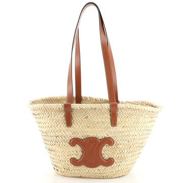 Celine Triomphe Basket Shoulder Bag Raffia with Leather Medium