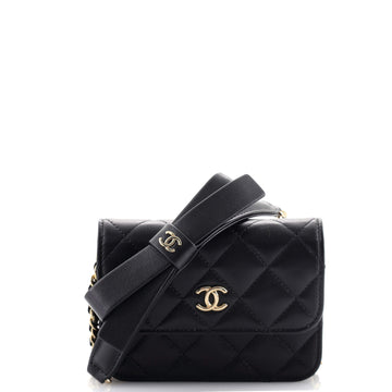 Chanel Bow Strap Card Holder on Chain Quilted Lambskin
