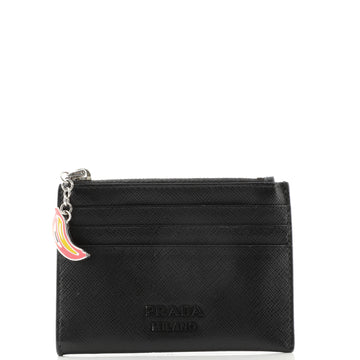 Prada Monochrome Zip Card Holder Saffiano Leather
