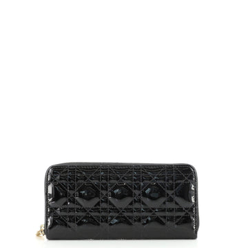 Christian Dior Lady Dior Zip Around Wallet Cannage Quilt Patent Long