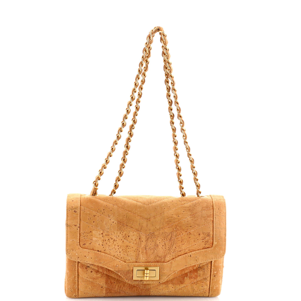 Chanel Vintage Mademoiselle Lock Single Flap Chain Bag Chevron Cork Medium  Neutral 15759059