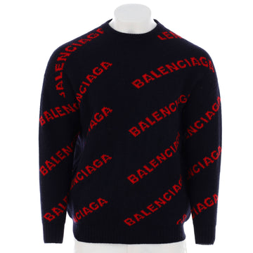 Balenciaga Men's Allover Logo Crewneck Sweater Wool Blend