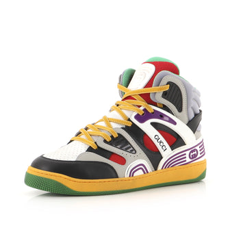 Gucci Men's Gucci Basket High-Top Sneakers Demetra with Mixed Fabrics and Rubber