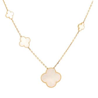 Magic Alhambra 11 Motifs Long Necklace 18K Yellow Gold and Mother of Pearl