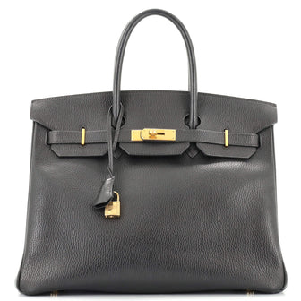 Hermes Birkin Handbag Black Ardennes with Gold Hardware 35