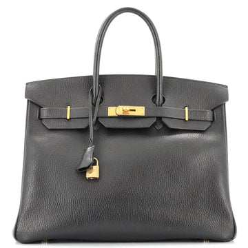 Hermes Birkin Handbag Black Ardennes with Gold Hardware 35