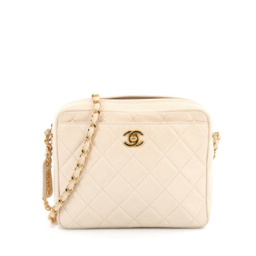 Chanel Vintage Front Pocket Camera Bag Quilted Lambskin Small White