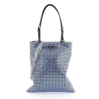 Prada Chain Flat Tote Crystal Embellished Satin Mini