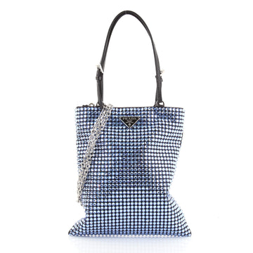 Prada Chain Flat Tote Crystal Embellished Satin Mini