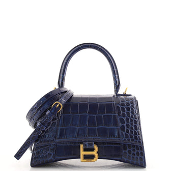 Balenciaga XS Hourglass Top Handle Bag in Navy & White