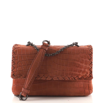 Bottega Veneta Olimpia Crossbody Bag Crocodile with Intrecciato Detail Small