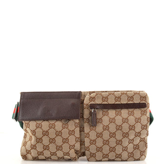 Gucci Vintage Double Belt Bag GG Canvas Small