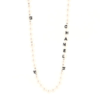 Chanel CC Long Logo Necklace Faux Pearls with Metal and Crystals