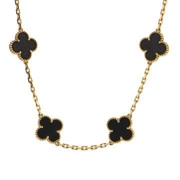 Van Cleef & Arpels Vintage Alhambra 10 Motifs Necklace 18K Yellow Gold and Onyx