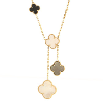 Van Cleef & Arpels Magic Alhambra 6 Motifs Necklace 18K Yellow Gold and Mother of Pearl with Onyx