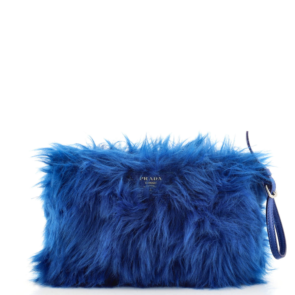 Prada Faux Fur Blue Mini Clutch Bag