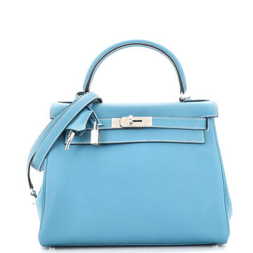Hermes Kelly Handbag Blue Togo with Palladium Hardware 28