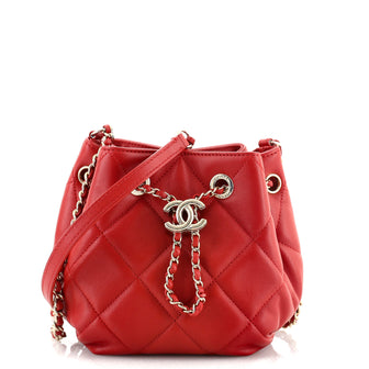 CC Chain Drawstring Bucket Bag Quilted Lambskin Small