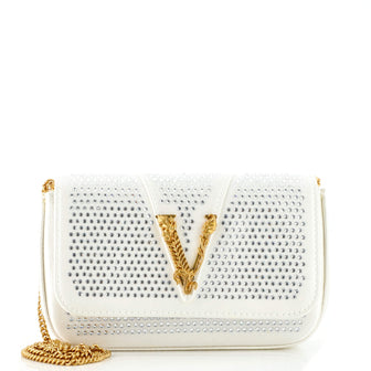 Versace Virtus Clutch on Chain Embellished Satin