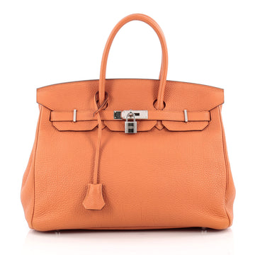 Hermes Birkin Handbag Orange Togo with Palladium Hardware 35