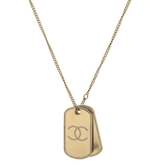 Chanel CC Dog Tag Charm Pendant Necklace Metal with Crystals