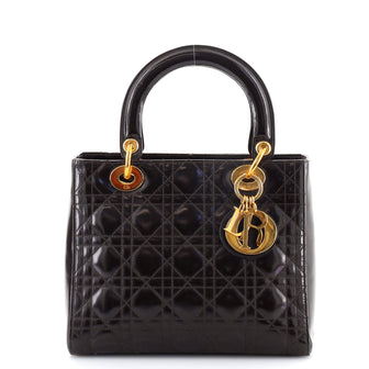 Christian Dior Vintage Lady Dior Bag Cannage Quilt Patent Medium