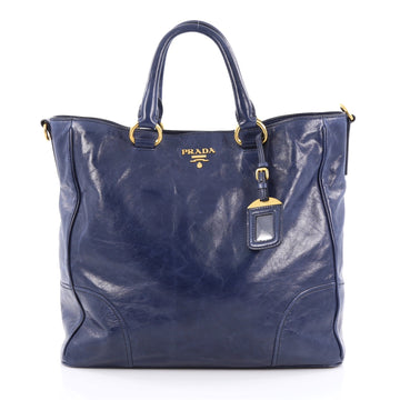 Prada Convertible Tote Vitello Shine Large Blue