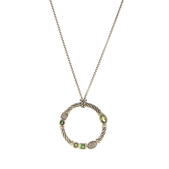 David Yurman Cable Confetti Pendant Necklace Sterling Silver with Peridot, Green Tourmaline and Diamonds