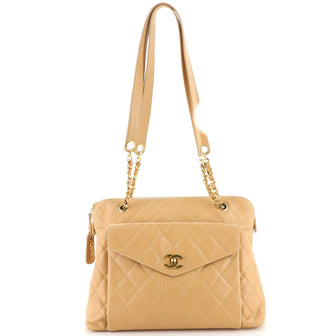 Chanel Vintage Front Pocket Shoulder Bag Quilted Caviar Large