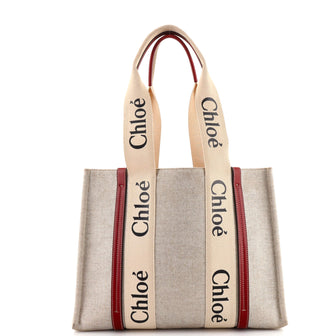 Chloe Woody Tote Canvas with Leather Medium