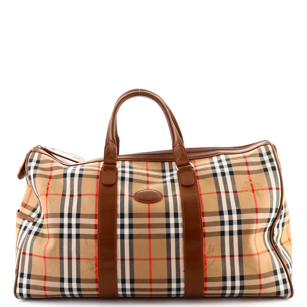 Burberry Vintage Duffle Bag Horseferry Check Canvas Large Brown
