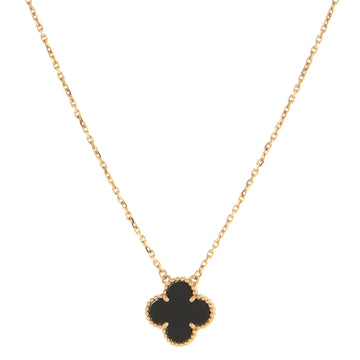 Van Cleef & Arpels Vintage Alhambra Pendant Necklace 18K Yellow Gold and Onyx