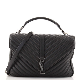 Saint Laurent Classic Monogram College Bag Matelasse Chevron Leather Large