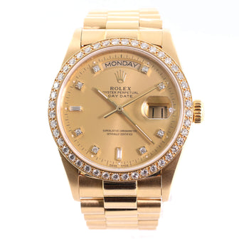 Oyster Perpetual President Day-Date Automatic Watch Yellow Gold with Diamond Bezel and Round and Baguette Diamond Markers 36
