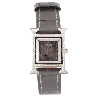 Heure H Quartz Watch Stainless Steel and Alligator with Diamond Bezel and Diamond Obsidian Dial 21