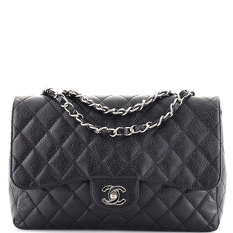 Chanel Vintage Classic Single Flap Bag Quilted Caviar Jumbo