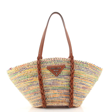 Prada Basket Tote Woven Raffia with Leather Medium