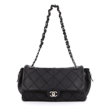 Chanel Ultimate Stitch Side Zip Flap Bag Quilted Calfskin Large Black