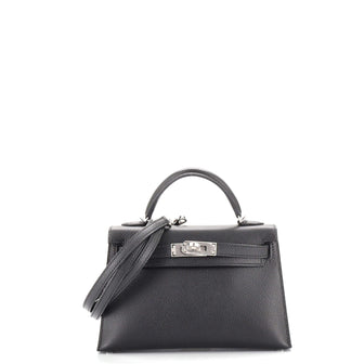 Hermes Kelly Mini II Bag Black Epsom with Palladium Hardware 20