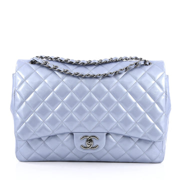 Chanel Classic Double Flap Bag Quilted Patent Maxi Blue