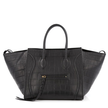 Celine Phantom Handbag Crocodile Embossed Leather Medium Black