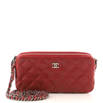 Chanel Double Zip Clutch with Chain Quilted Caviar